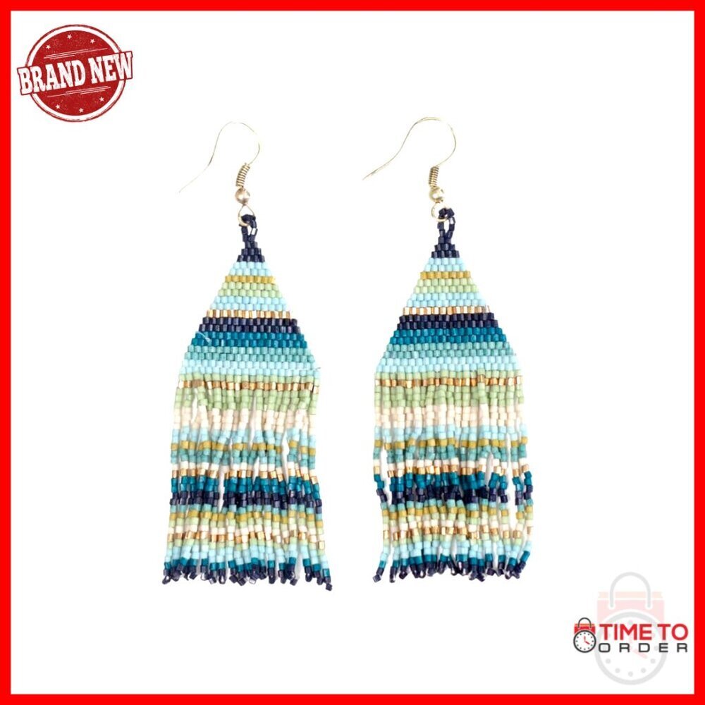 Handmade Dangling Earrings 3.25 Inch Seed Bead Tassel Boho Jewelry